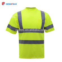 Camiseta de clase 2 de verde lima de alta visibilidad Ropa de trabajo de seguridad de cuello redondo con rayas reflectantes y bolsillo